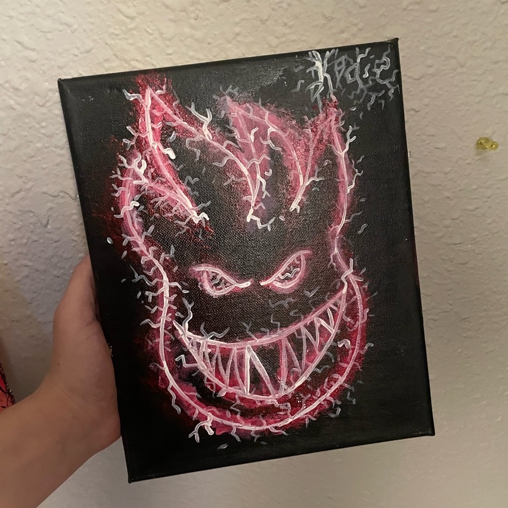 Lightning, bolt spitfire, logo, painting, red, white, and black